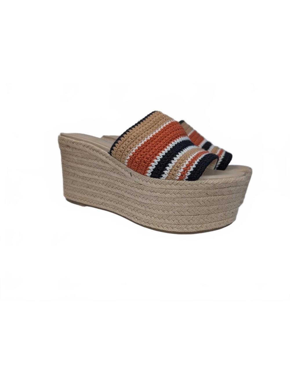 Marc Fisher Lannia Striped Crochet Platform Slide Sandals Size 9
